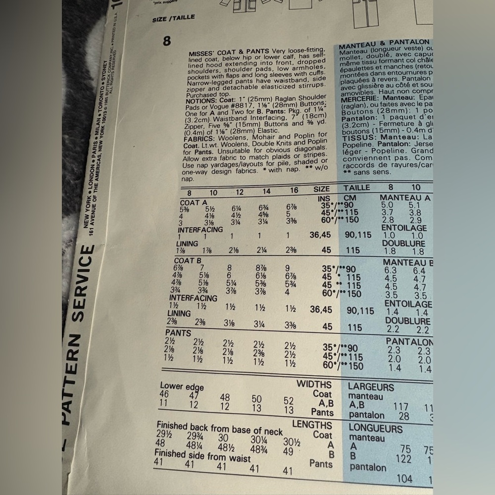Christian Dior Coat and Pants Sewing Pattern - Picture 3 of 6